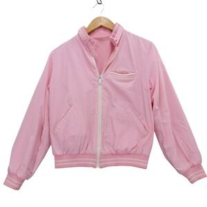 vtg 80s Reversable Celebration Bomber Jacket Womens M Pink Gingham Zip Up